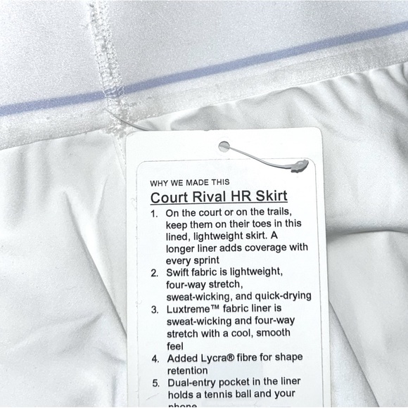 Lululemon Court Rival High Rise Skirt White Size 12 - Picture 9 of 9